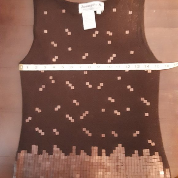 Vintage Joseph A brown Metallic shimmer beaded sleeveless silk top - Picture 9 of 12